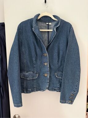 Denim Button-Front Blazer Jacket - Blue